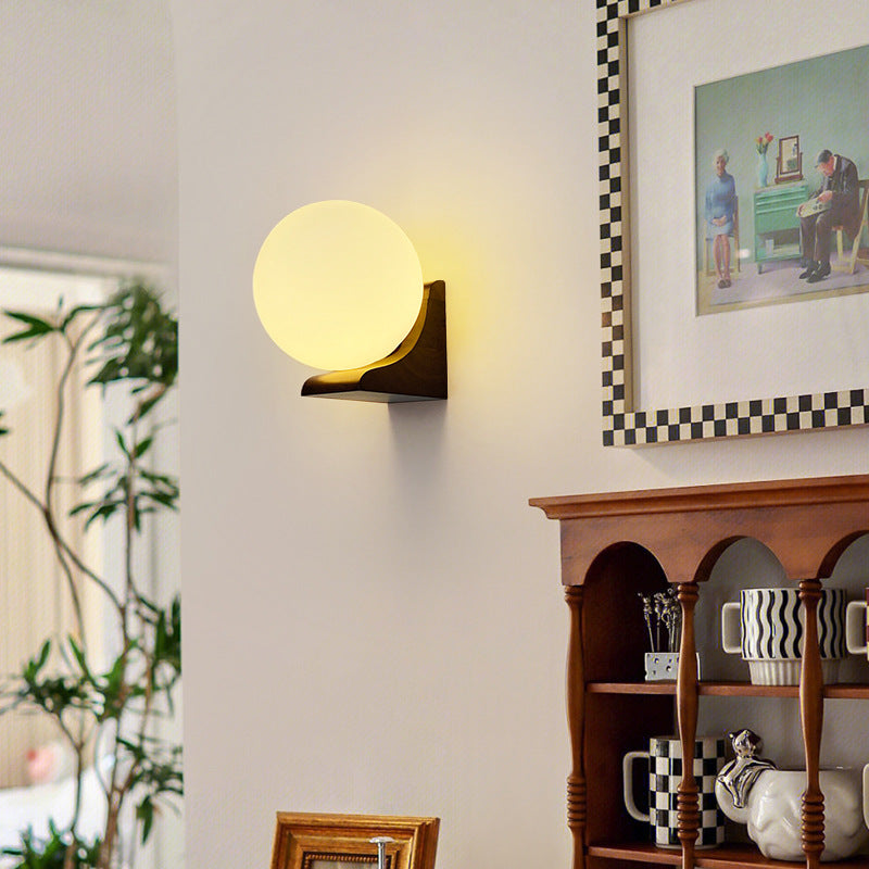 Globe Wood Glass Living Wall Lamp