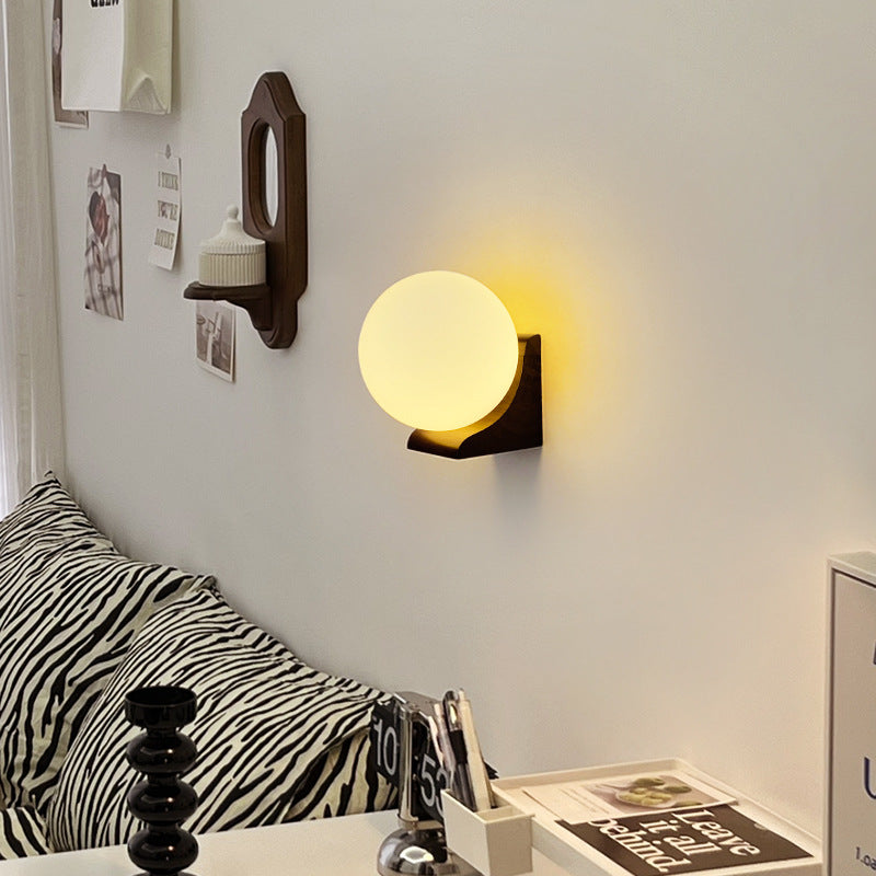 Globe Wood Glass Living Wall Lamp