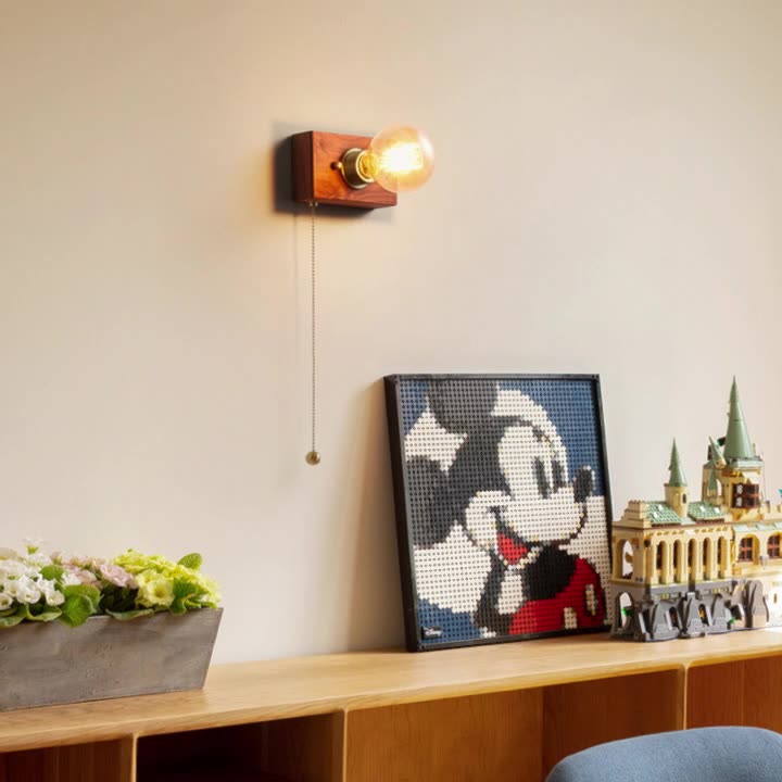 Rectangular Wood Copper Living Wall Lamp