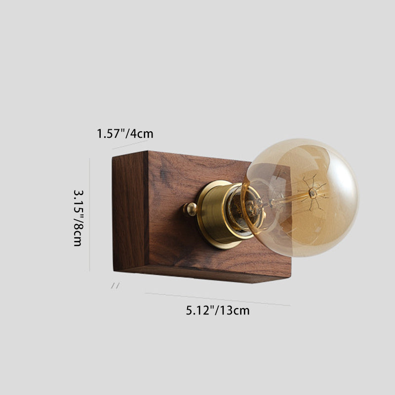 Rectangular Wood Copper Living Wall Lamp