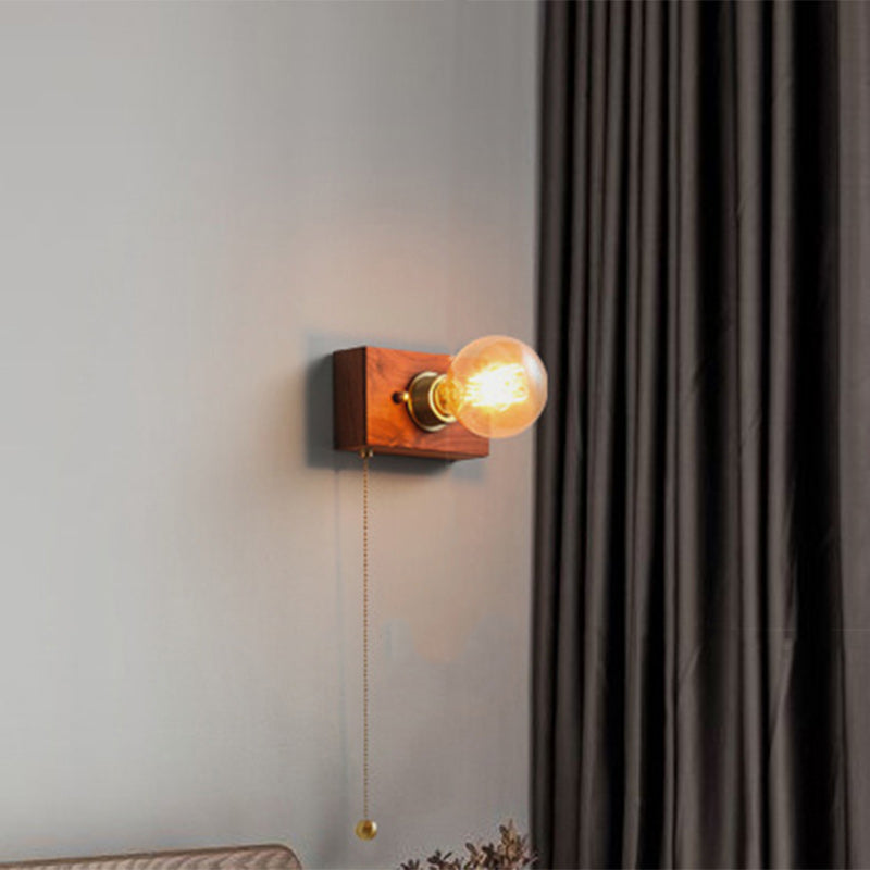 Rectangular Wood Copper Living Wall Lamp