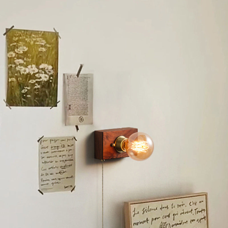 Rectangular Wood Copper Living Wall Lamp