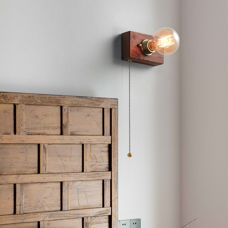 Rectangular Wood Copper Living Wall Lamp