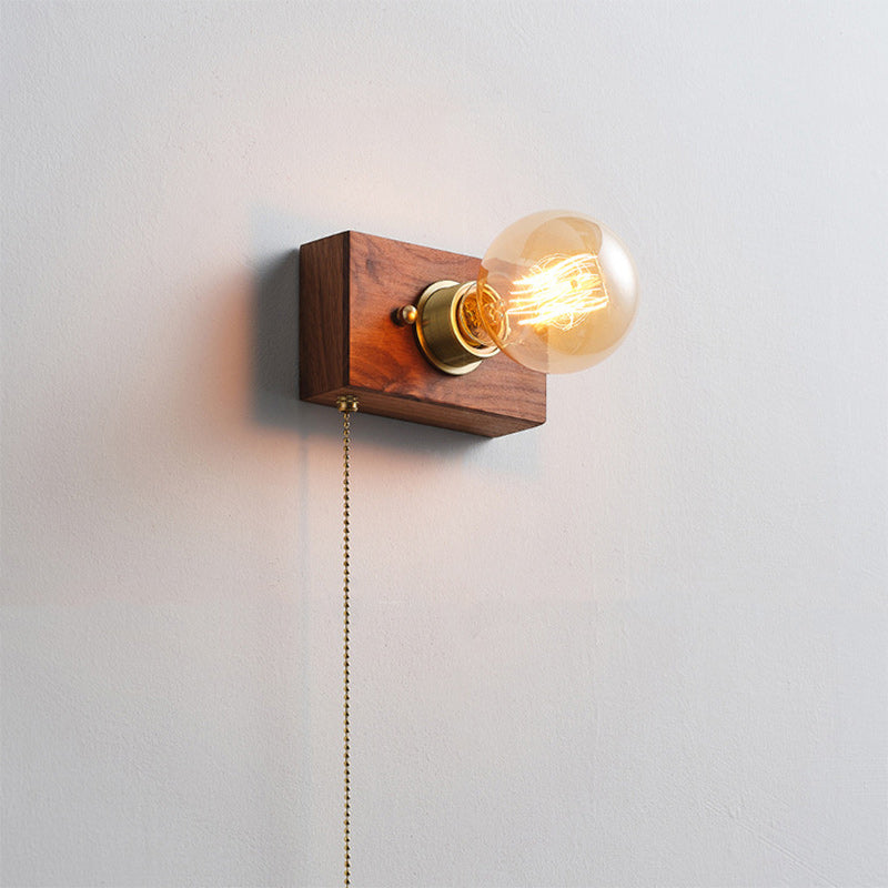 Rectangular Wood Copper Living Wall Lamp