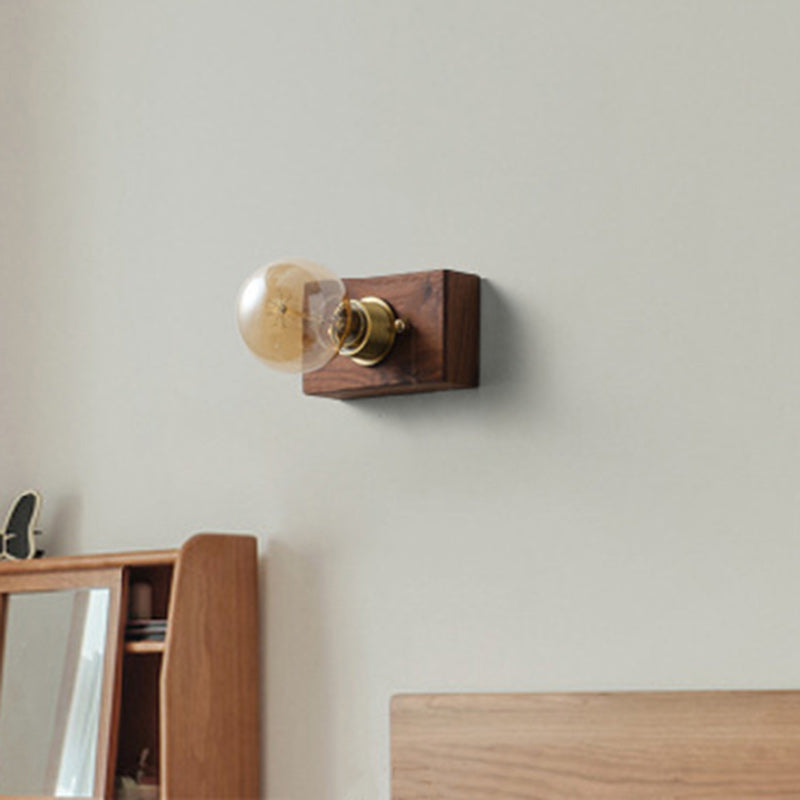 Rectangular Wood Copper Living Wall Lamp