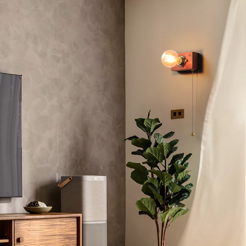 Rectangular Wood Copper Living Wall Lamp