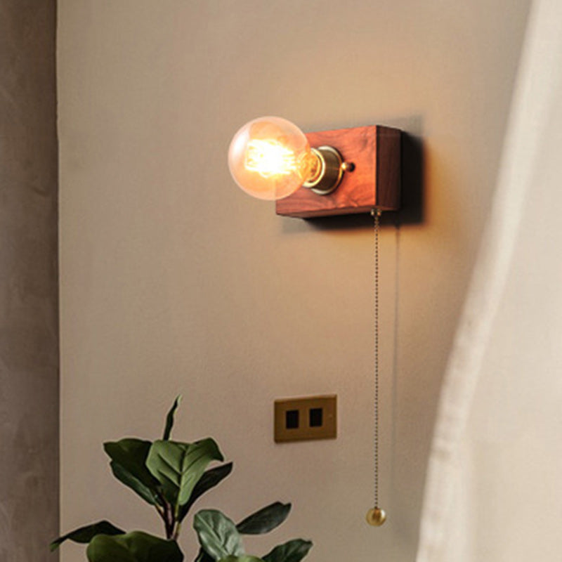 Rectangular Wood Copper Living Wall Lamp