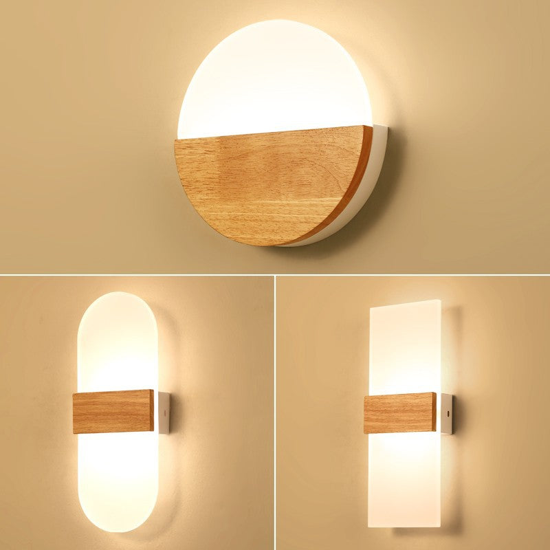 Round Wood Acrylic Living Wall Lamp