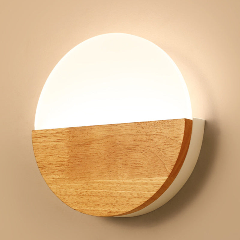 Round Wood Acrylic Living Wall Lamp