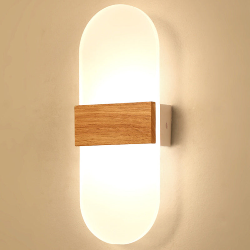 Round Wood Acrylic Living Wall Lamp