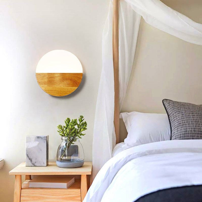 Round Wood Acrylic Living Wall Lamp