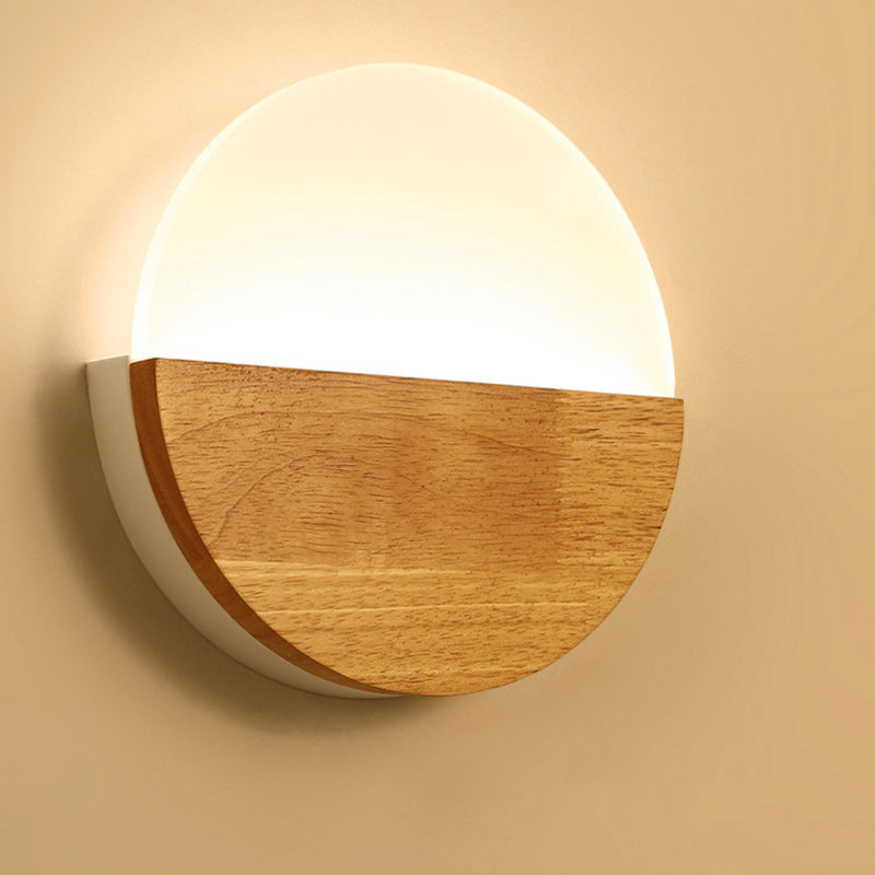Round Wood Acrylic Living Wall Lamp