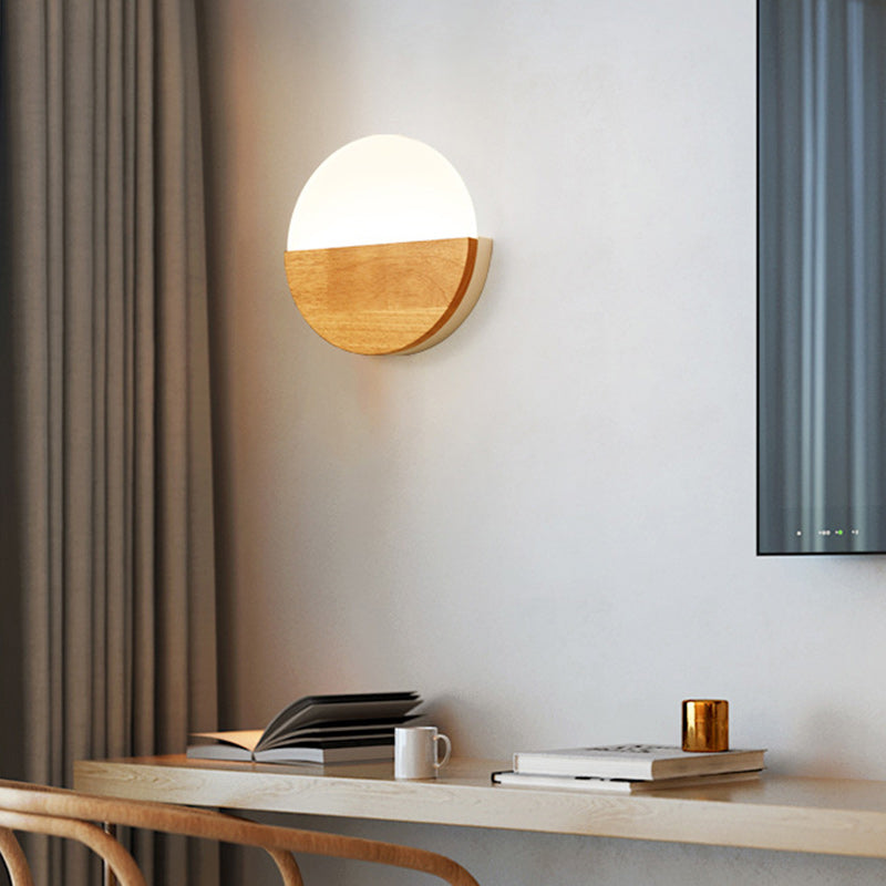 Round Wood Acrylic Living Wall Lamp