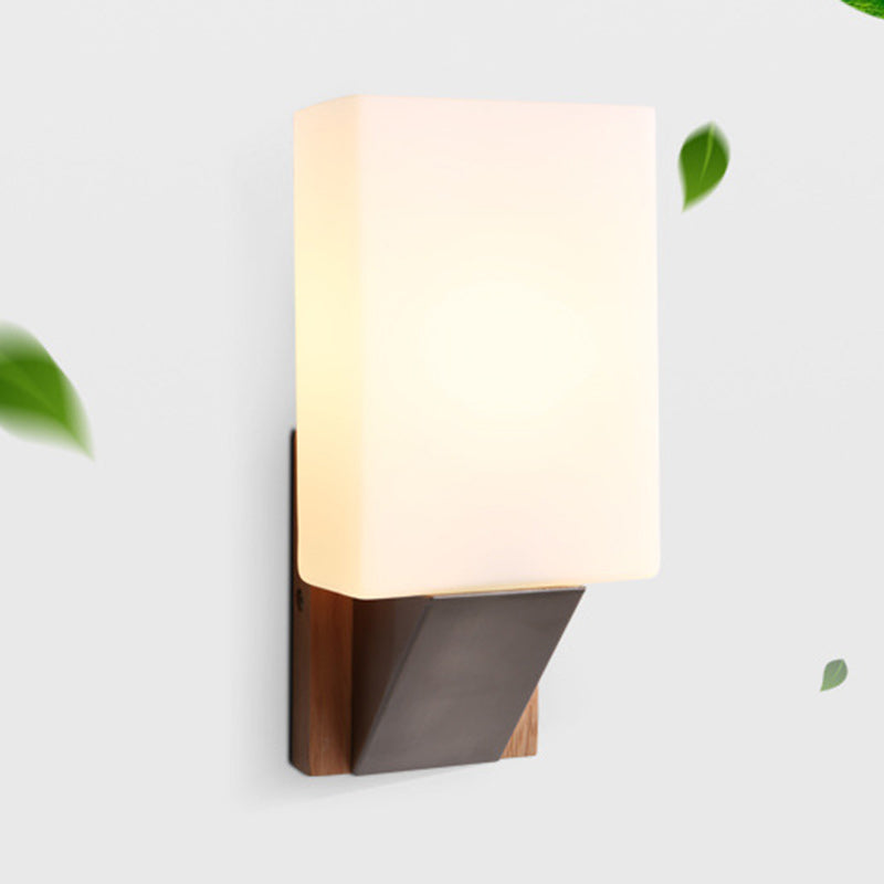 Rectangular Wood Iron Glass Wall Lamp