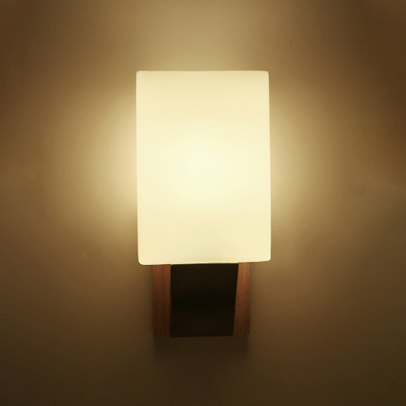 Rectangular Wood Iron Glass Wall Lamp