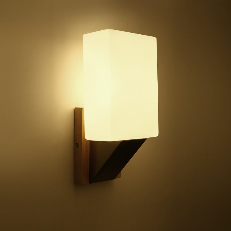 Rectangular Wood Iron Glass Wall Lamp