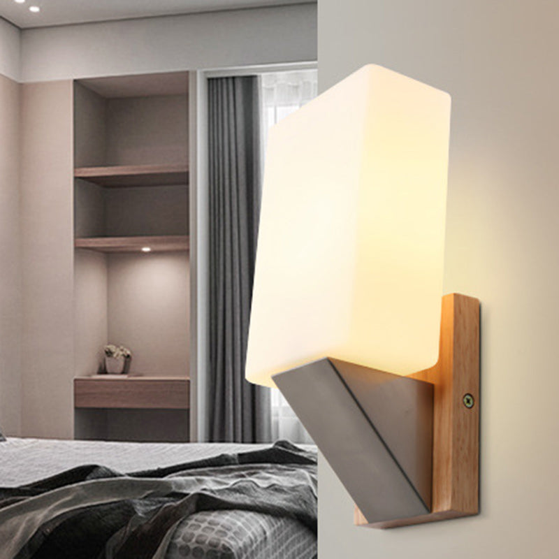 Rectangular Wood Iron Glass Wall Lamp