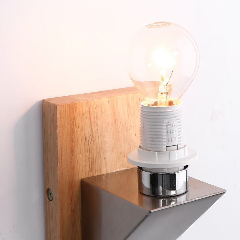 Rectangular Wood Iron Glass Wall Lamp