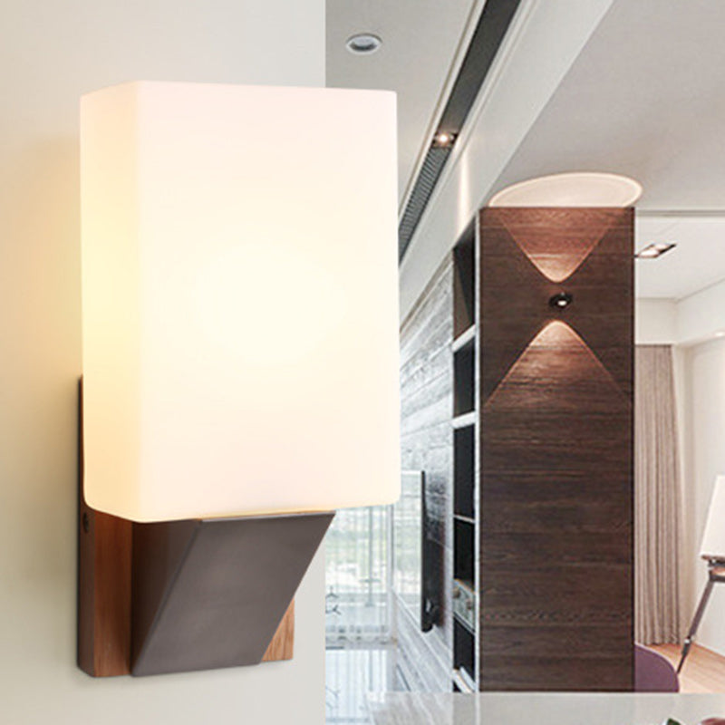 Rectangular Wood Iron Glass Wall Lamp