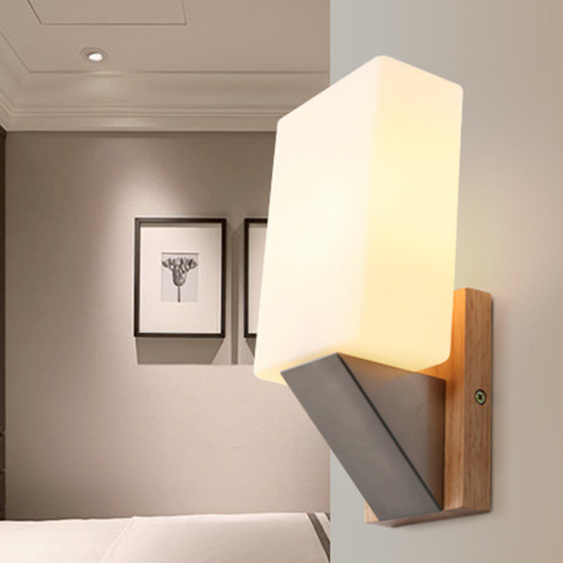 Rectangular Wood Iron Glass Wall Lamp