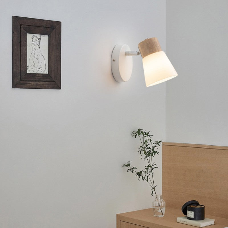 Drum Wood Iron Glass Wall Lamp
