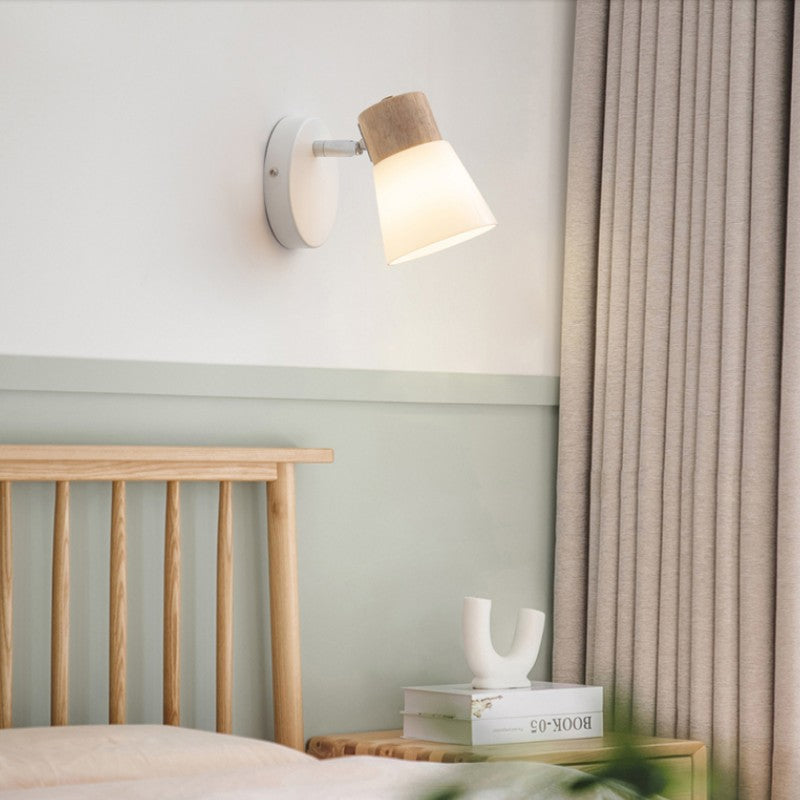 Drum Wood Iron Glass Wall Lamp