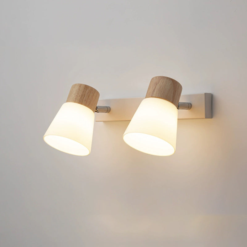 Drum Wood Iron Glass Wall Lamp