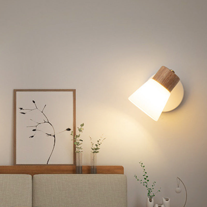 Drum Wood Iron Glass Wall Lamp