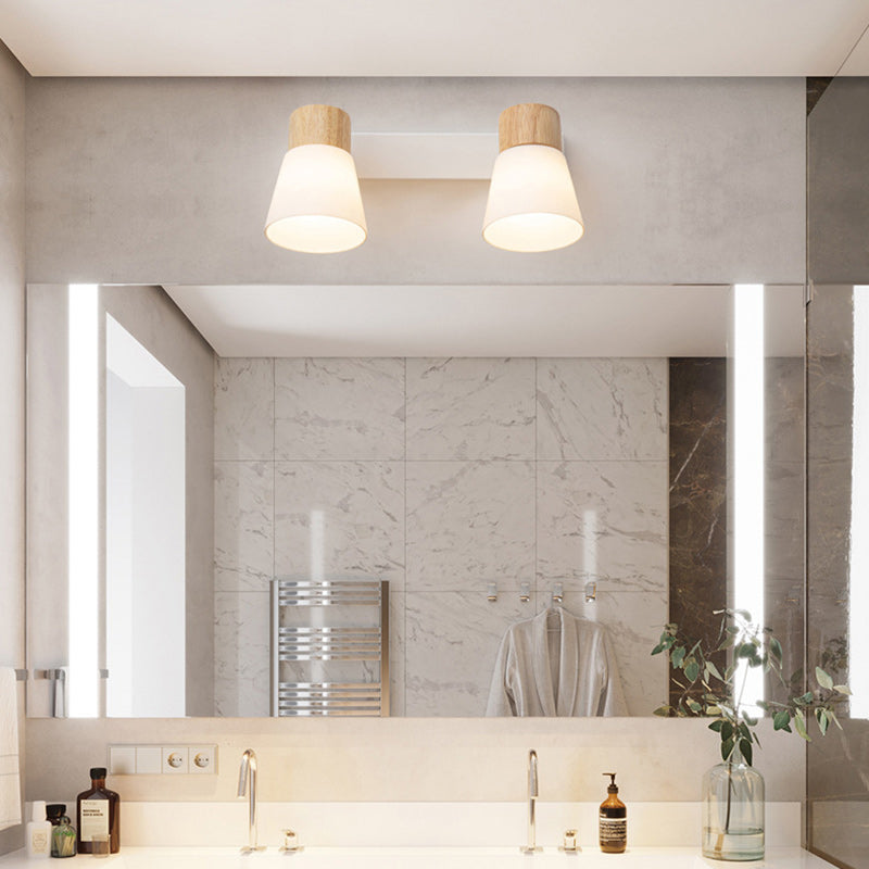 Drum Wood Iron Glass Wall Lamp