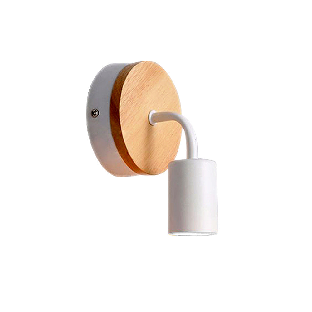 Round Wood Iron Living Wall Lamp