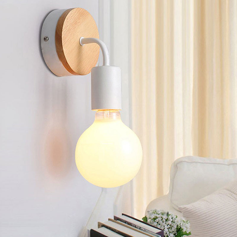 Round Wood Iron Living Wall Lamp