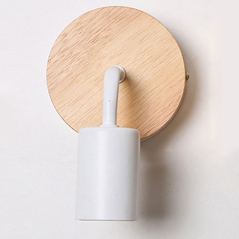 Round Wood Iron Living Wall Lamp
