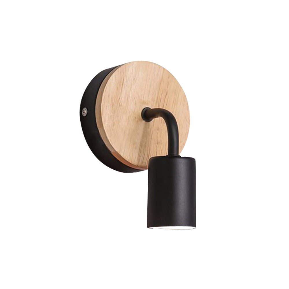 Round Wood Iron Living Wall Lamp