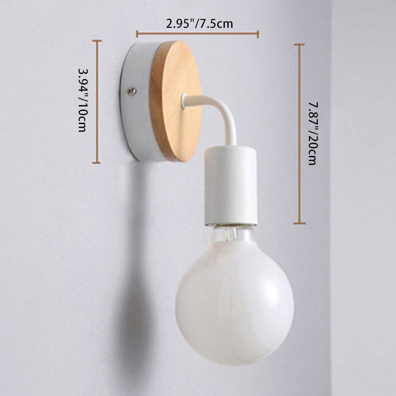 Round Wood Iron Living Wall Lamp