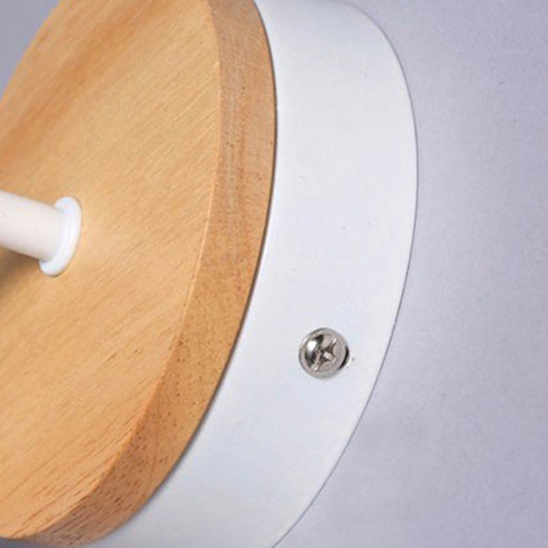 Round Wood Iron Living Wall Lamp