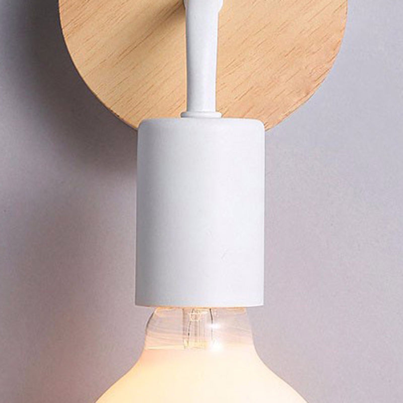 Round Wood Iron Living Wall Lamp