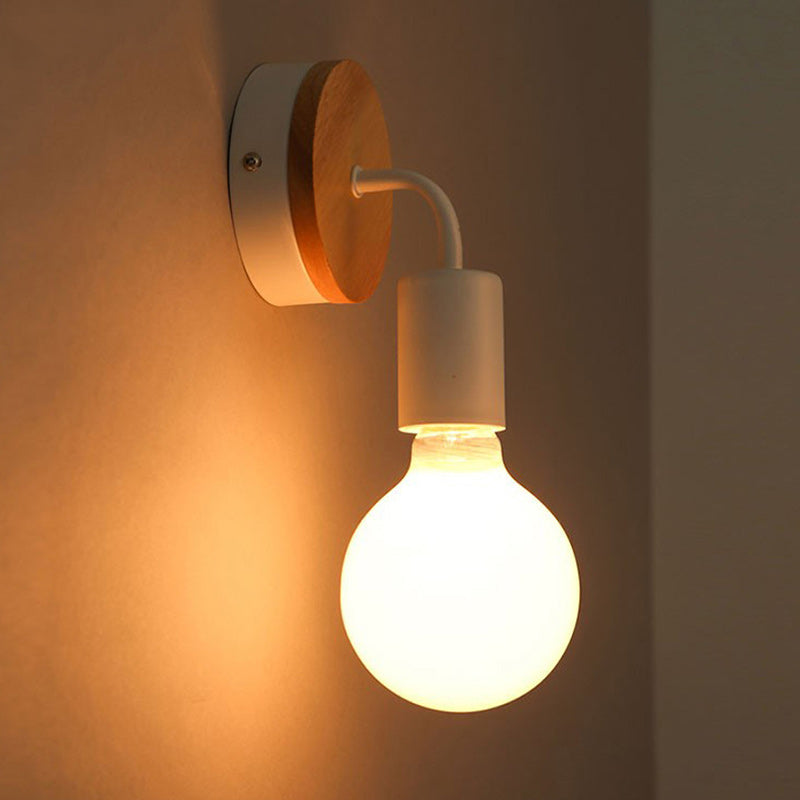 Round Wood Iron Living Wall Lamp