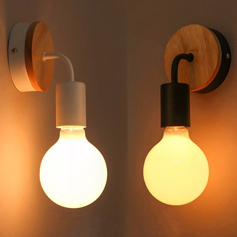 Round Wood Iron Living Wall Lamp
