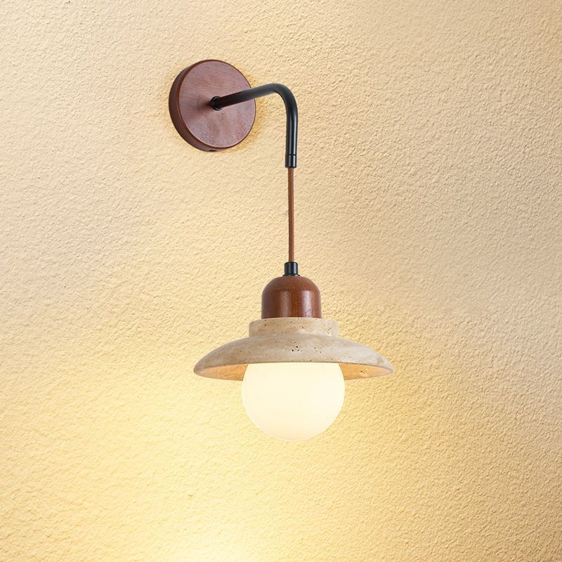Round Stone Wood Glass Wall Lamp