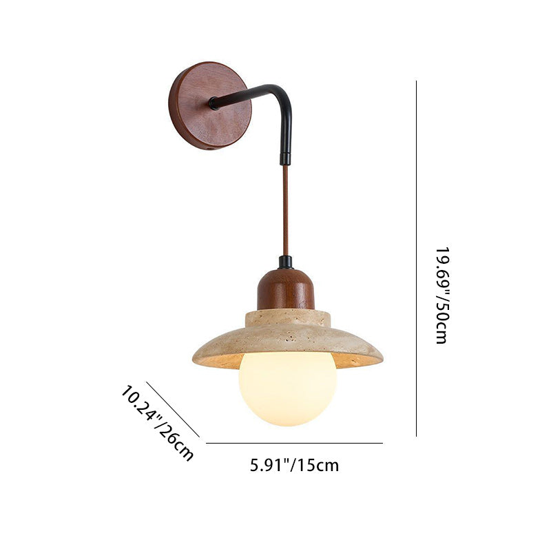 Round Stone Wood Glass Wall Lamp