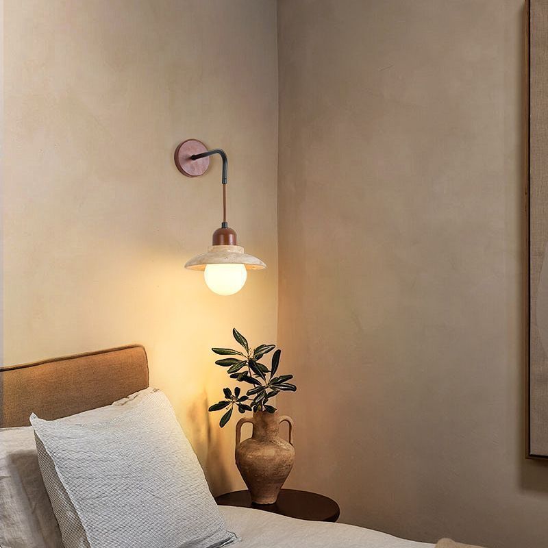 Round Stone Wood Glass Wall Lamp