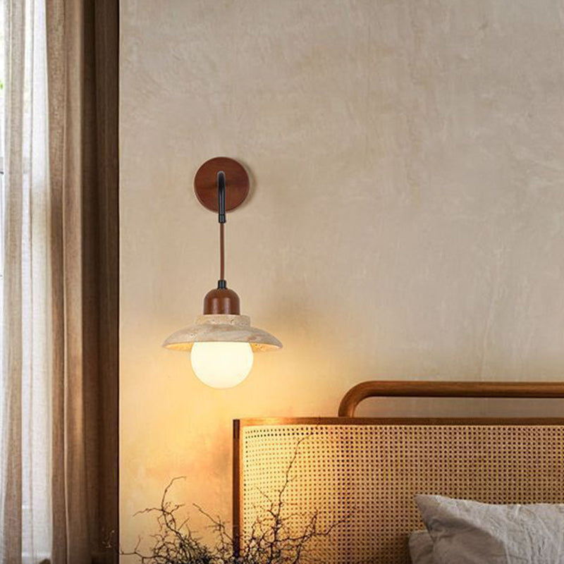 Round Stone Wood Glass Wall Lamp