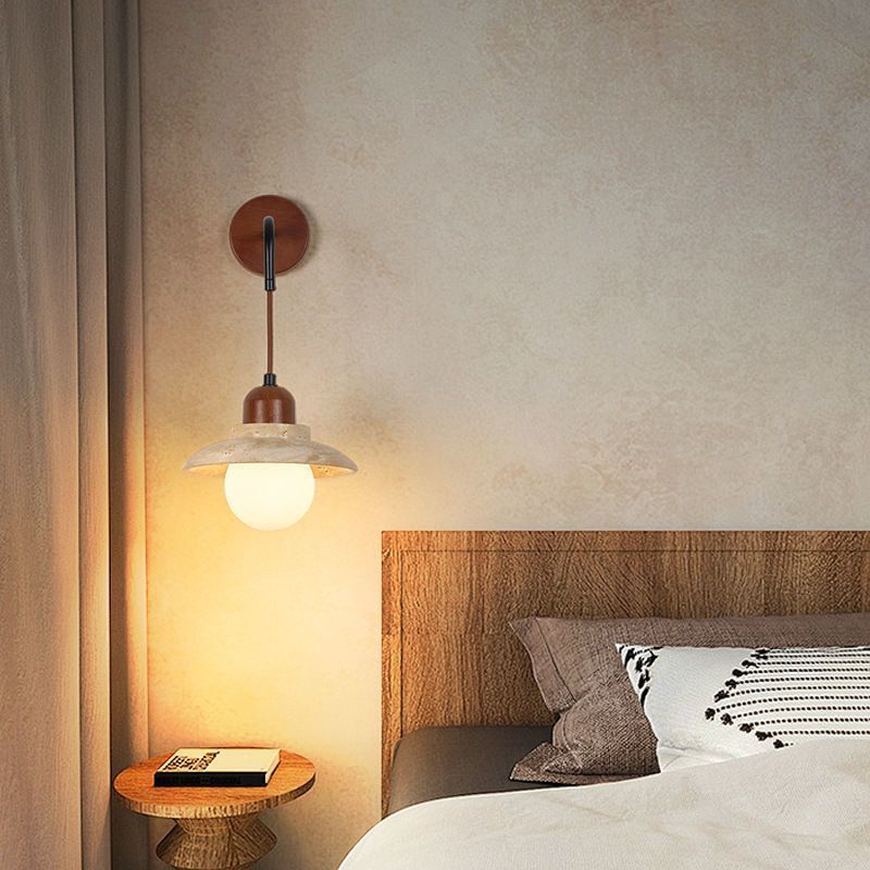 Round Stone Wood Glass Wall Lamp
