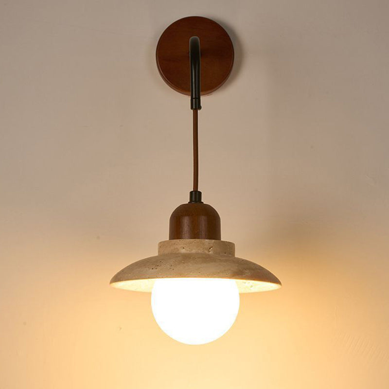 Round Stone Wood Glass Wall Lamp