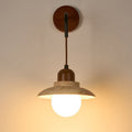 Round Stone Wood Glass Wall Lamp