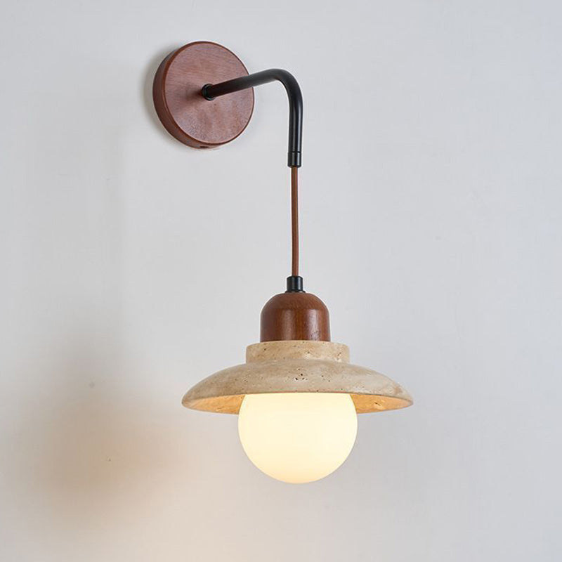 Round Stone Wood Glass Wall Lamp