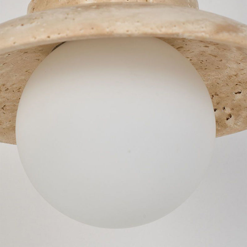 Round Stone Wood Glass Wall Lamp