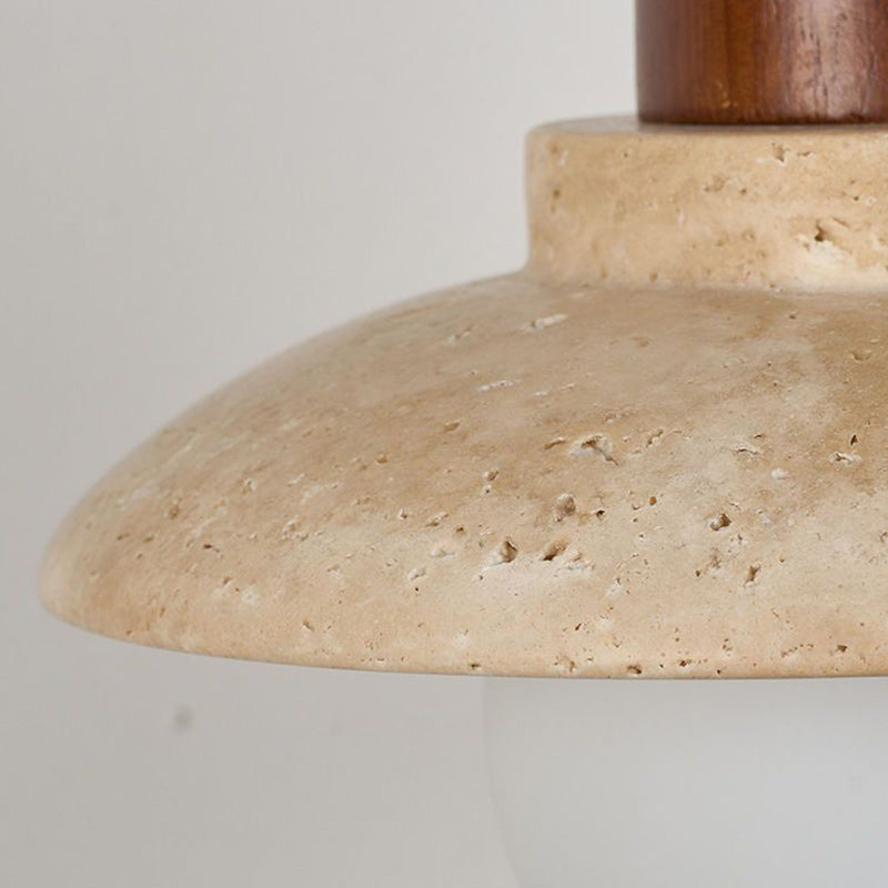 Round Stone Wood Glass Wall Lamp