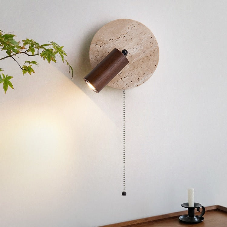 Round Stone Wood Living Wall Lamp