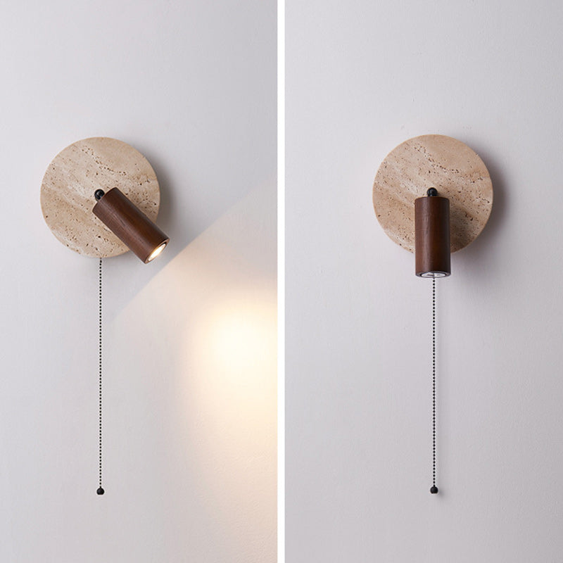 Round Stone Wood Living Wall Lamp